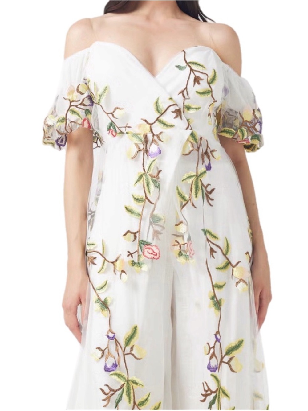 NWT Couture Lee Ivory Floral Embroidered On or Off Shoulder Short Sleeve Maxi 12 - Picture 3 of 13